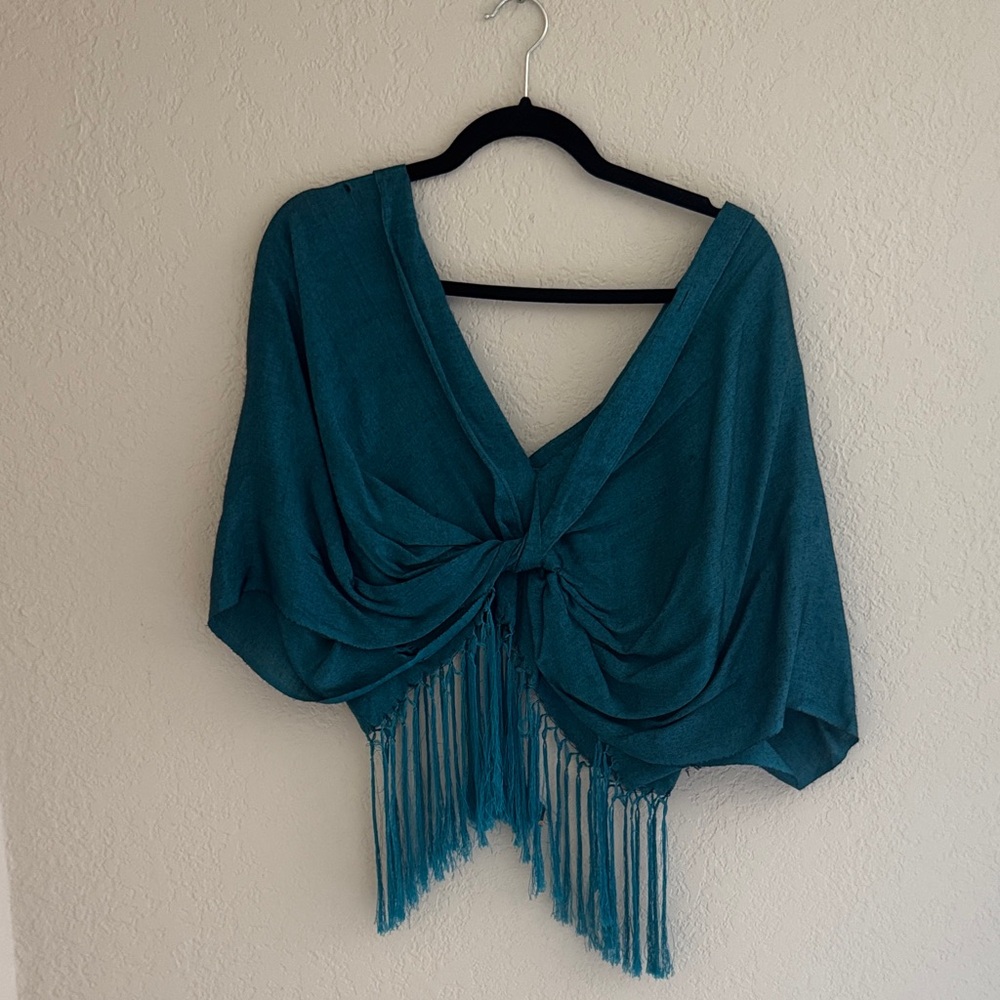 Teal Fringe Shawl